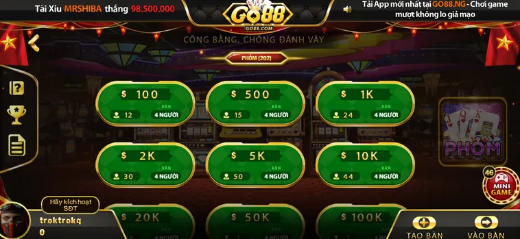 Phỏm Tại Go88 Sảnh Bài Đẳng Cấp Với Cơ Hội Thắng Cược Cực Lớn Mỗi Ngày