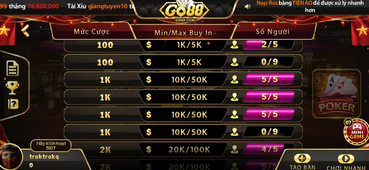 Poker Tại Go88 Sảnh Bài Quốc Tế Với Cơ Hội Chinh Phục Jackpot Đẳng Cấp Thế Giới